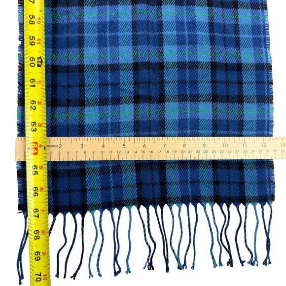 Old Navy Unisex Plaid Fringe Winter Scarf Blue Green Black Acrylic One Size - Picture 5 of 7